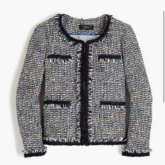 J. Crew Lady Tweed Jacket Black Rainbow Metallic Fringe Blazer 6 - Picture 4 of 11
